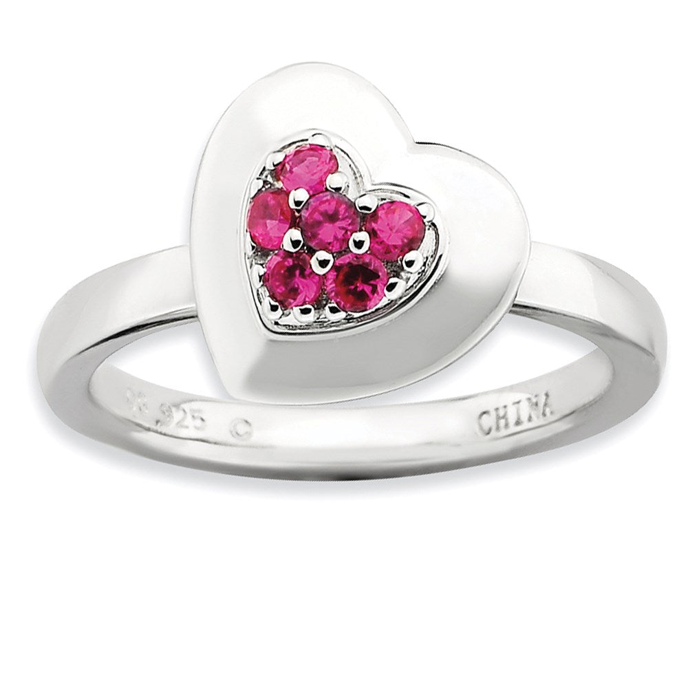 Image of ID 1 Sterling Silver Stackable Expressions Polished Created Ruby Heart Ring