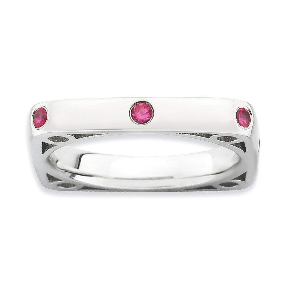 Image of ID 1 Sterling Silver Stackable Expressions Polished Created Ruby Square Ring