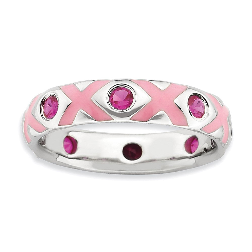 Image of ID 1 Sterling Silver Stackable Expressions Polished Created Ruby/Enameled Ring