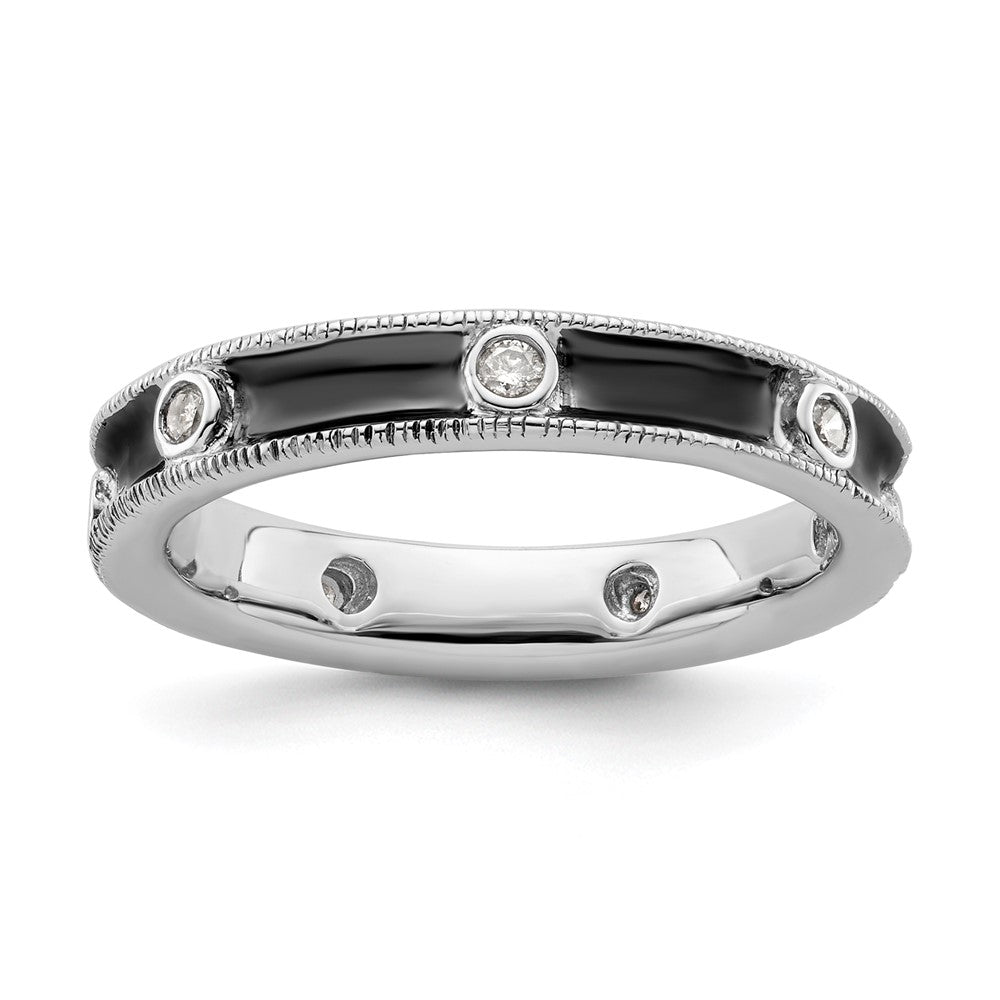 Image of ID 1 Sterling Silver Stackable Expressions Polished Diamond Antiqued Ring