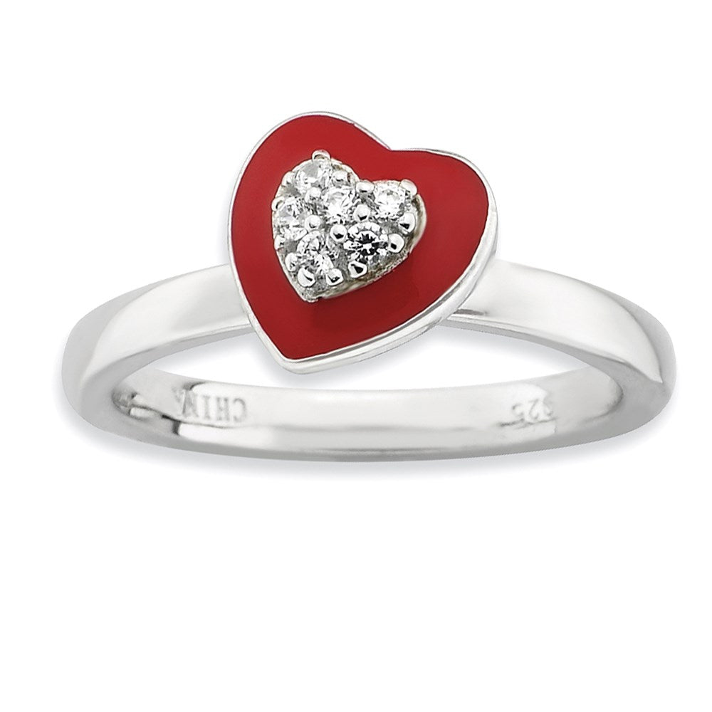 Image of ID 1 Sterling Silver Stackable Expressions Polished Enameled/CZ Heart Ring