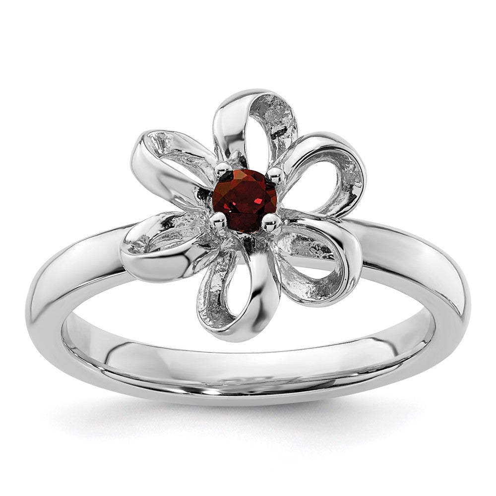 Image of ID 1 Sterling Silver Stackable Expressions Polished Garnet Flower Ring