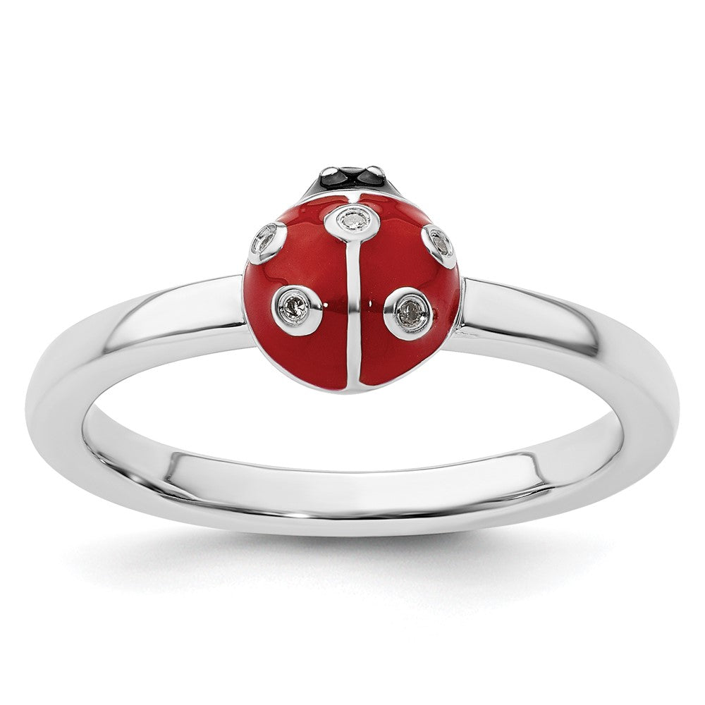 Image of ID 1 Sterling Silver Stackable Expressions Red /Blk Enamel Ladybug w/Diamond Rin