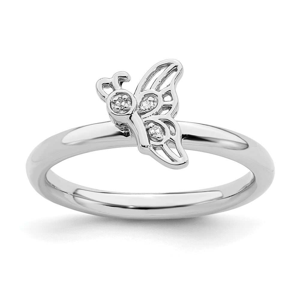 Image of ID 1 Sterling Silver Stackable Expressions Rhodium Butterfly w/Diamond Ring