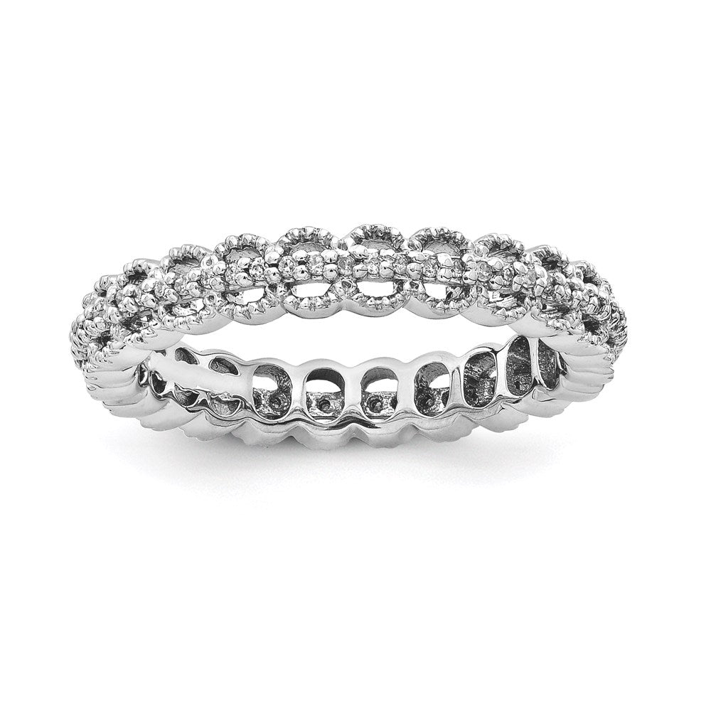 Image of ID 1 Sterling Silver Stackable Expressions Rhodium Carved w/Diamond Ring