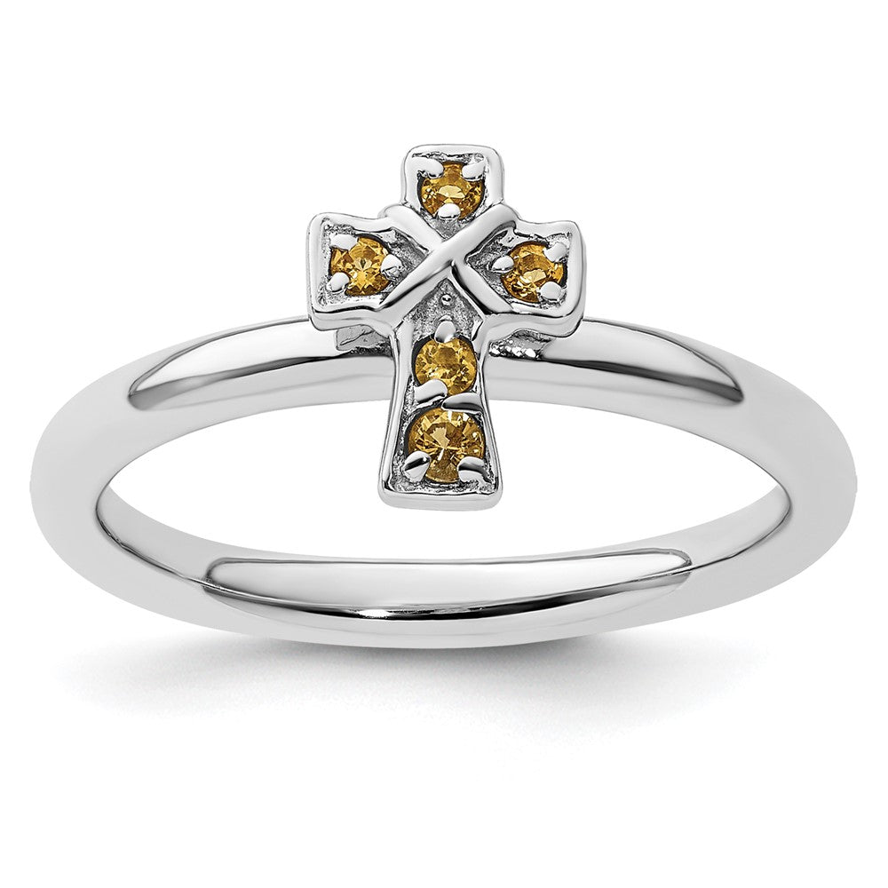 Image of ID 1 Sterling Silver Stackable Expressions Rhodium Citrine Cross Ring