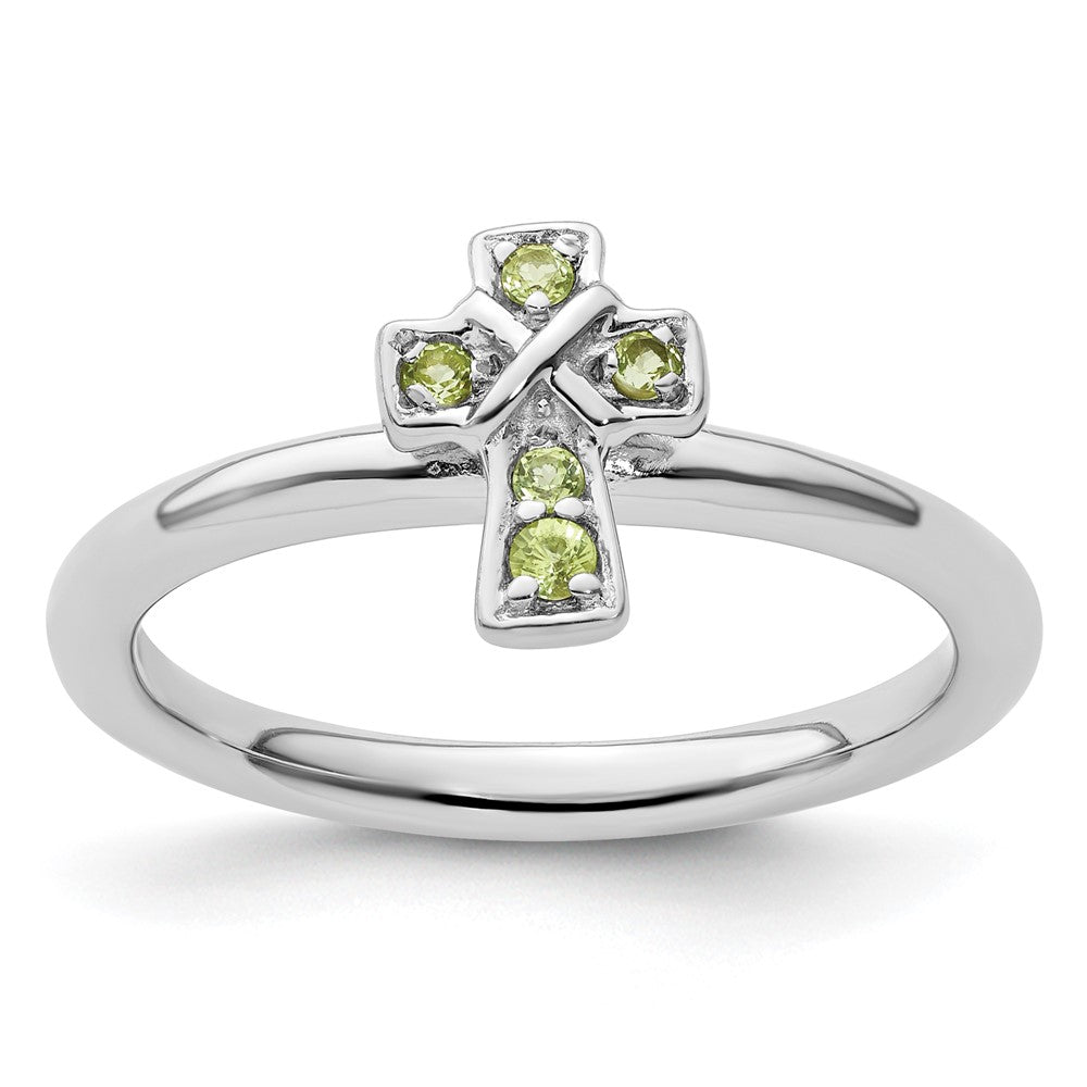 Image of ID 1 Sterling Silver Stackable Expressions Rhodium Peridot Cross Ring