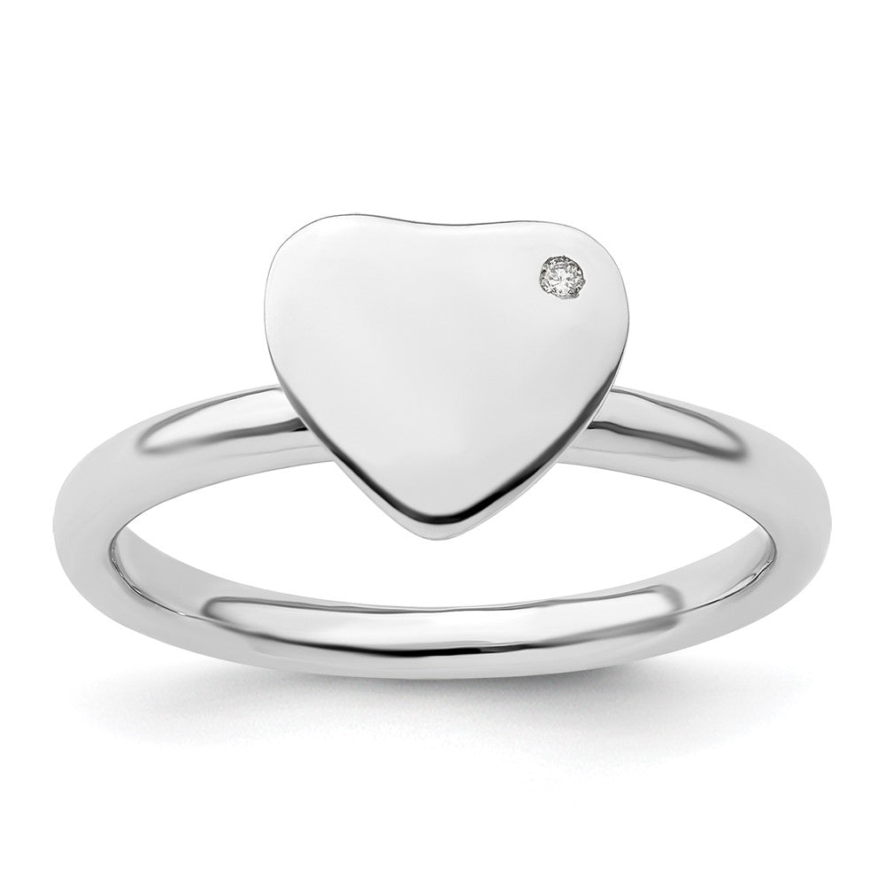 Image of ID 1 Sterling Silver Stackable Expressions Rhodium-plated Heart Diamond Ring