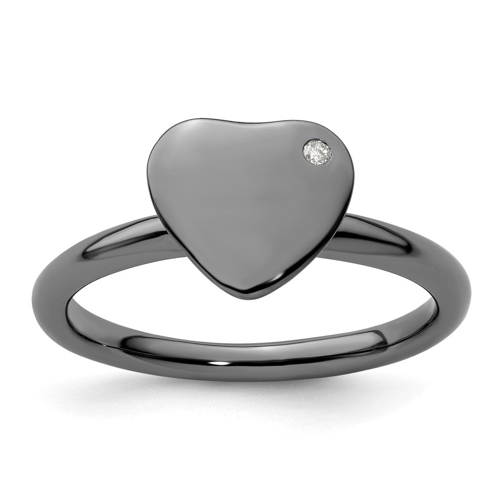 Image of ID 1 Sterling Silver Stackable Expressions Ruthenium-plated Heart Diamond Ring