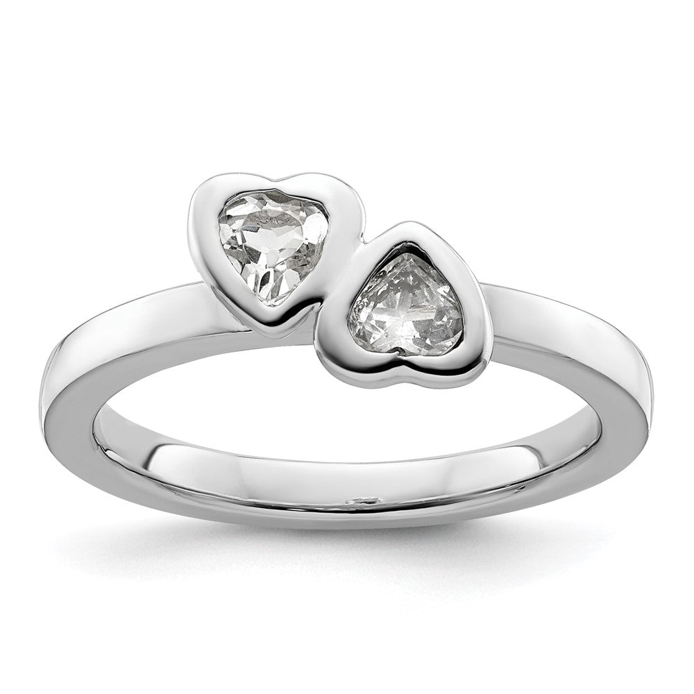 Image of ID 1 Sterling Silver Stackable Expressions White Topaz Double Heart Ring