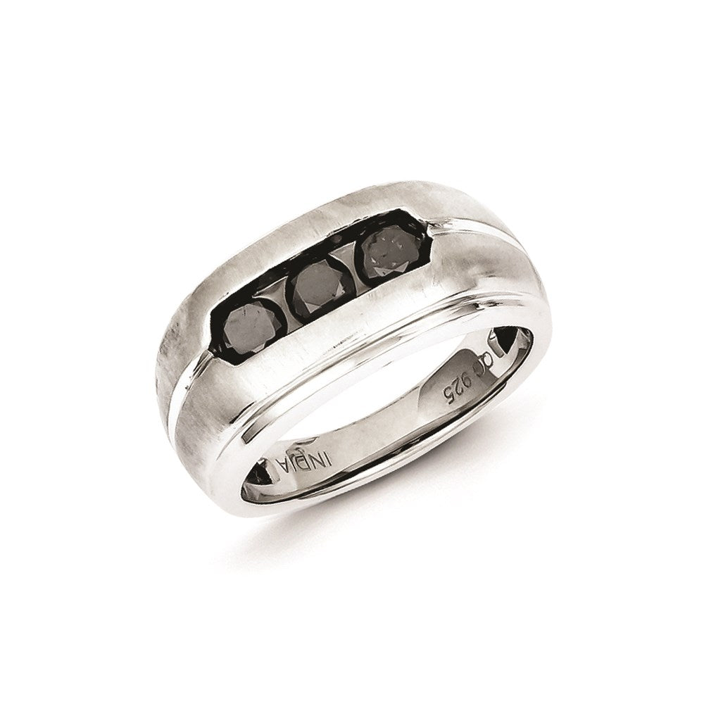 Image of ID 1 Sterling Silver & Three Black Diamond Mens Ring