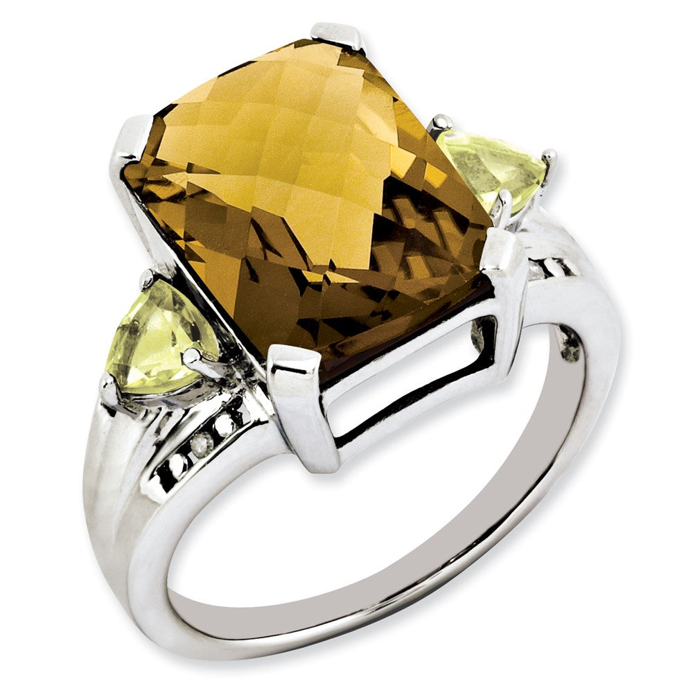 Image of ID 1 Sterling Silver Whiskey Quartz Lemon Quartz & Diamond Ring
