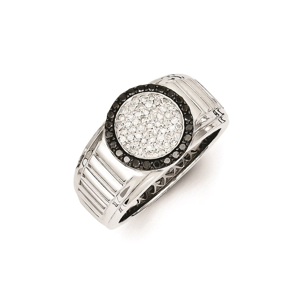 Image of ID 1 Sterling Silver White & Black Diamond Circle Men's Ring