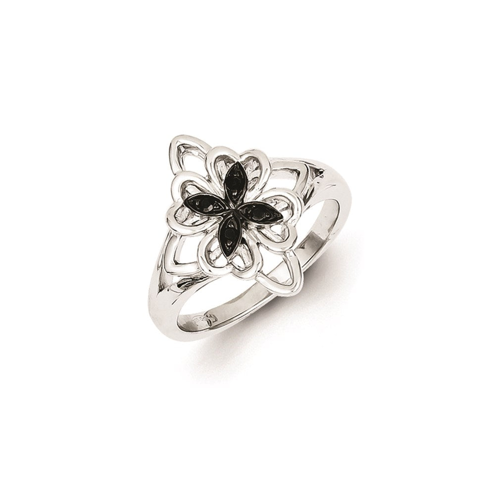 Image of ID 1 Sterling Silver White & Black Diamond Flower Ring