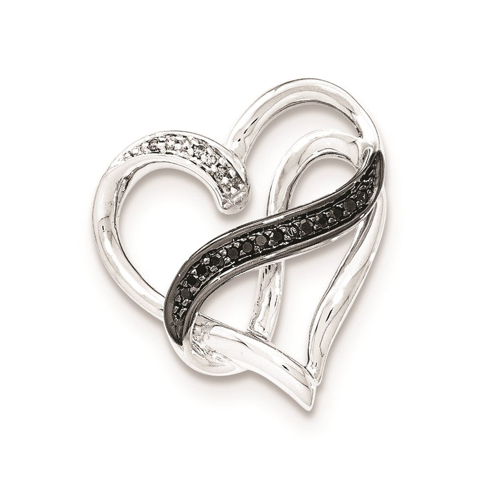 Image of ID 1 Sterling Silver White & Black Diamond Infinity Symbol Heart Slide