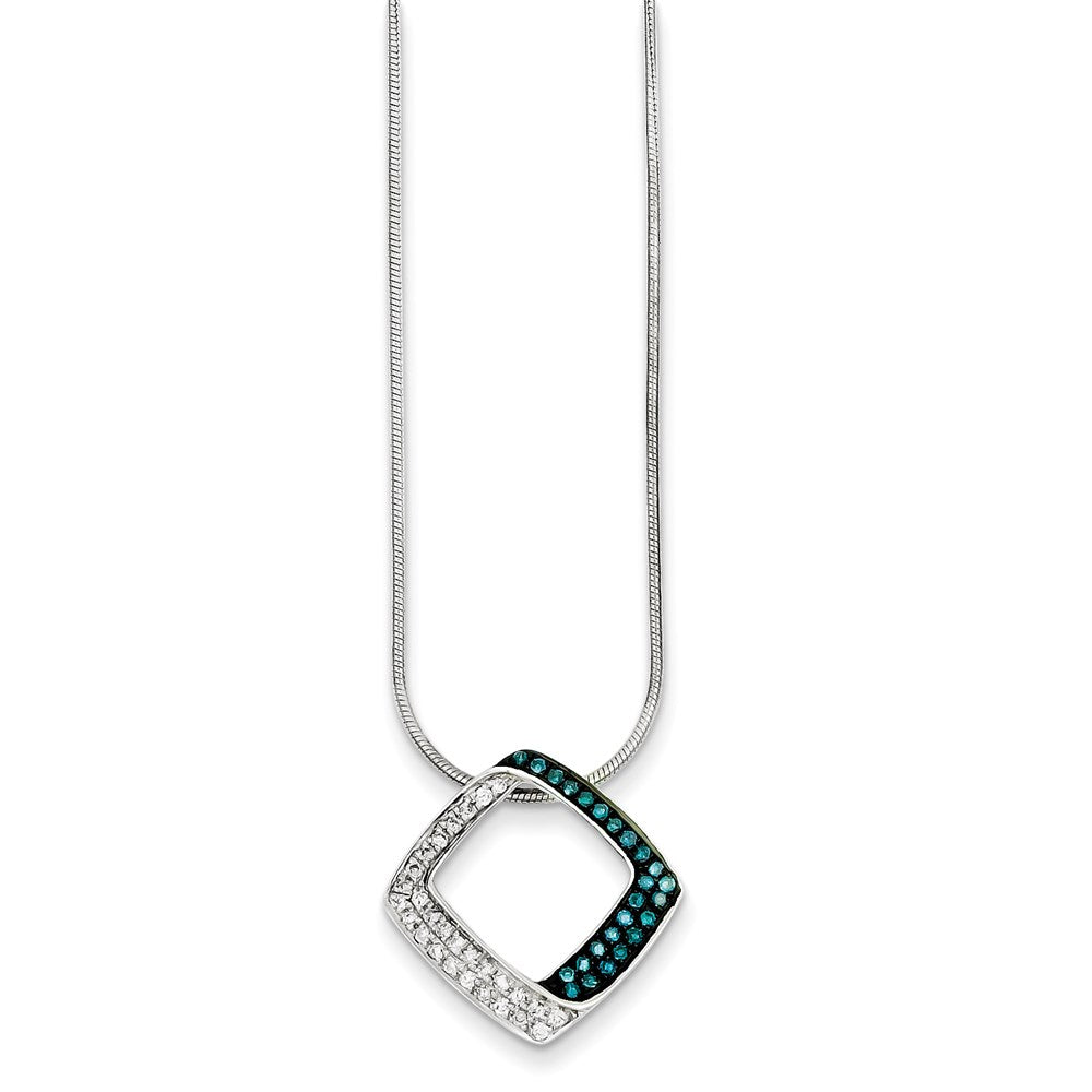 Image of ID 1 Sterling Silver White & Blue Diamond Square Pendant Slide