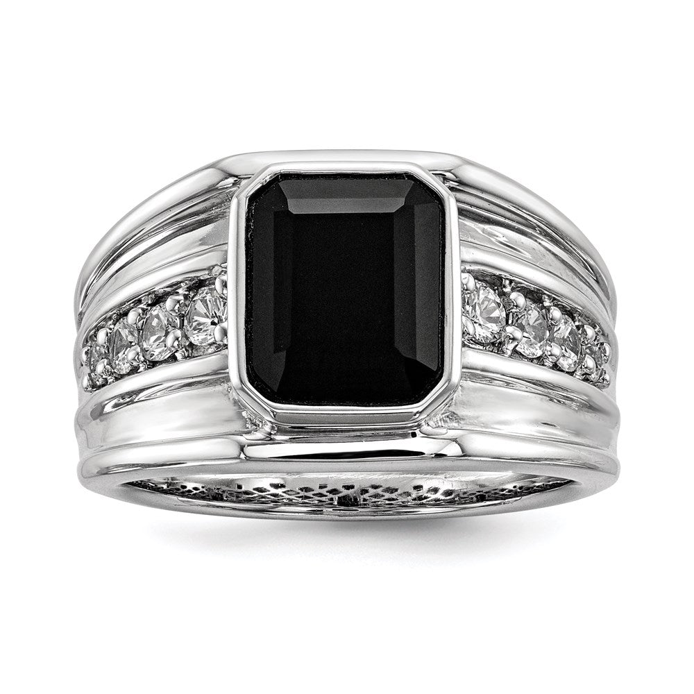 Image of ID 1 Sterling Silver White Sapphire & Onyx Square Men's Ring