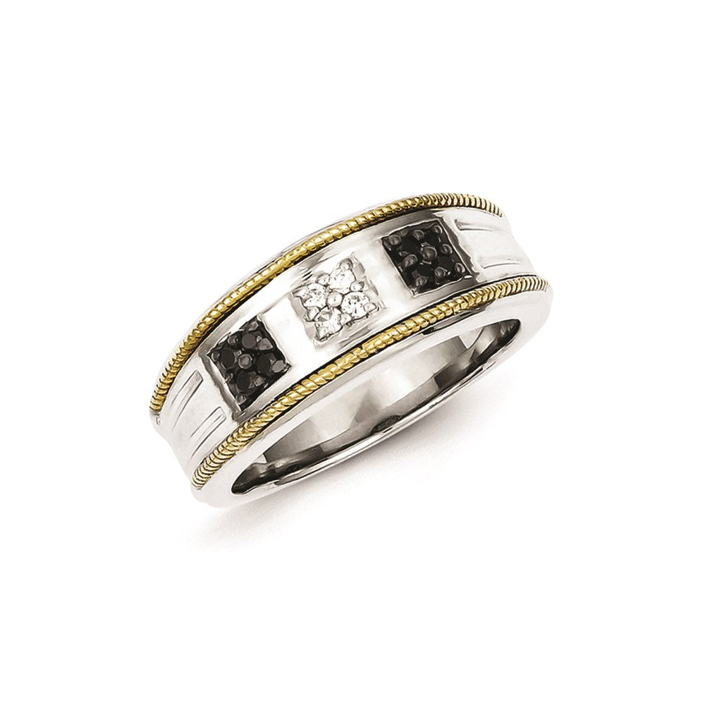 Image of ID 1 Sterling Silver and Gold Plated Black & White Diamond Men's Ring