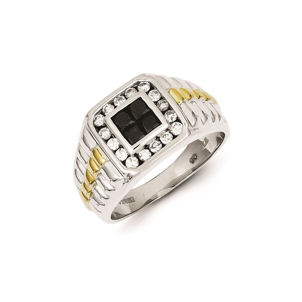 Image of ID 1 Sterling Silver and Gold Plated Black & White Diamond Square Men's Ring