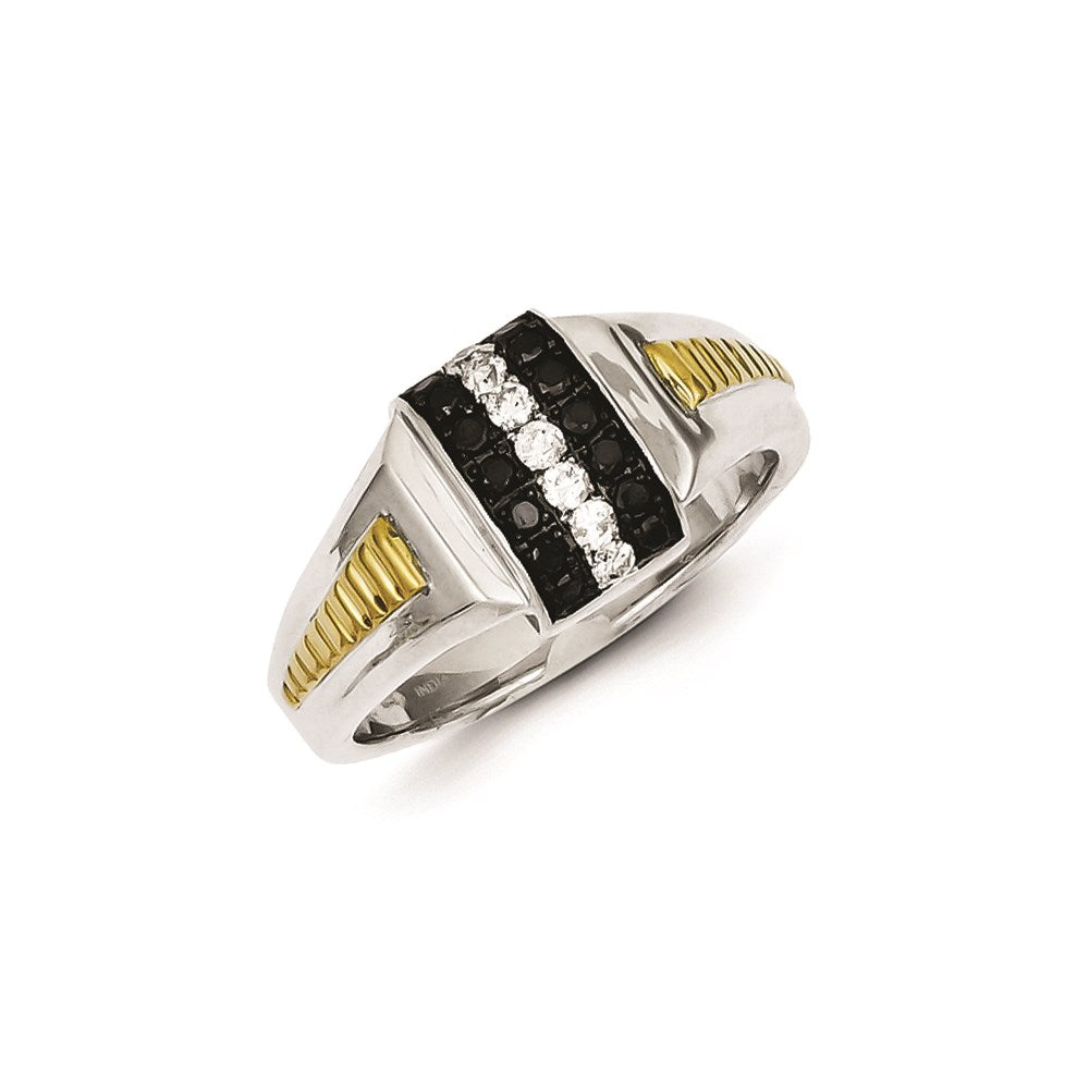 Image of ID 1 Sterling Silver and Gold Plated Black and White Diamond Men's Ring