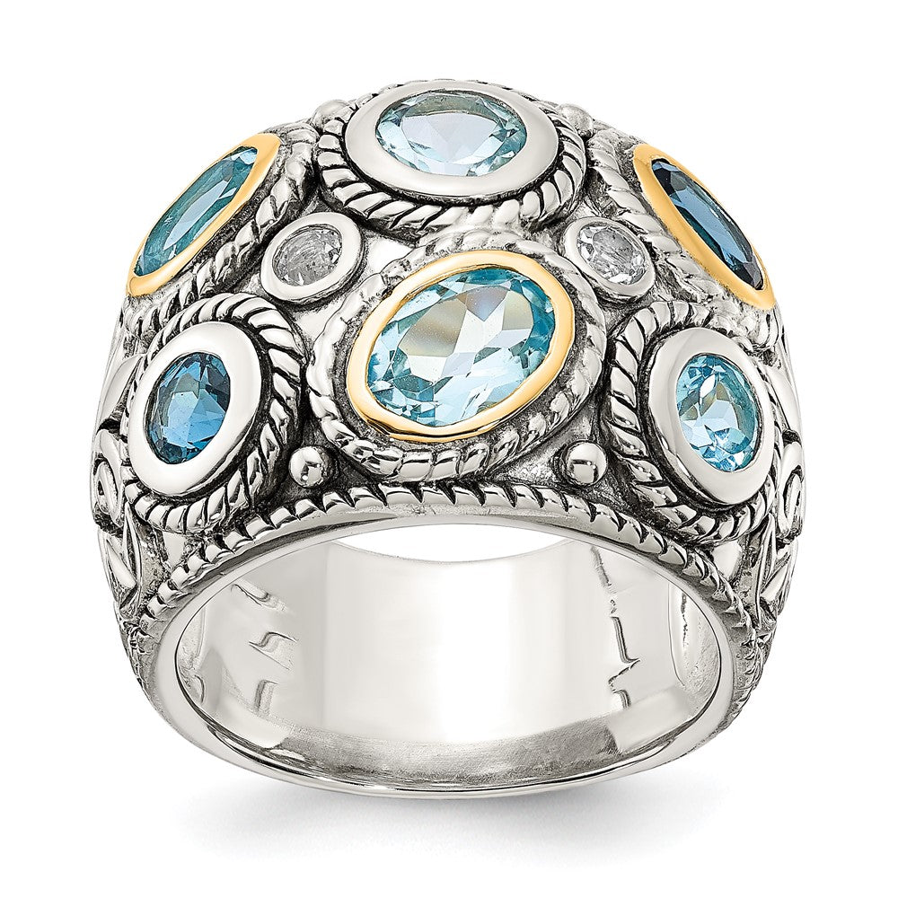 Image of ID 1 Sterling Silver w/14k Gold and Blue Topaz Fancy Ring