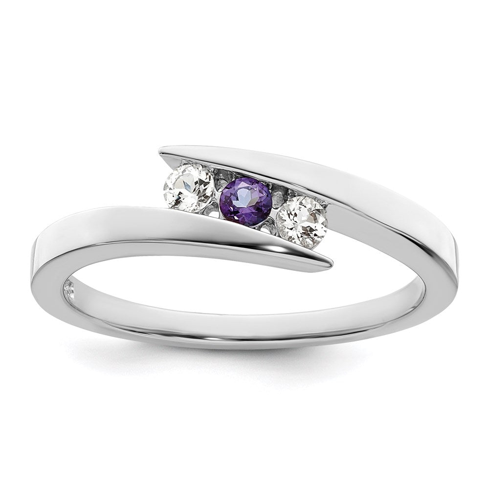 Image of ID 1 Survivor Collection Sterling Silver Rhodium-plated White and Purple Swarovski Topaz Circle of Strength Ring