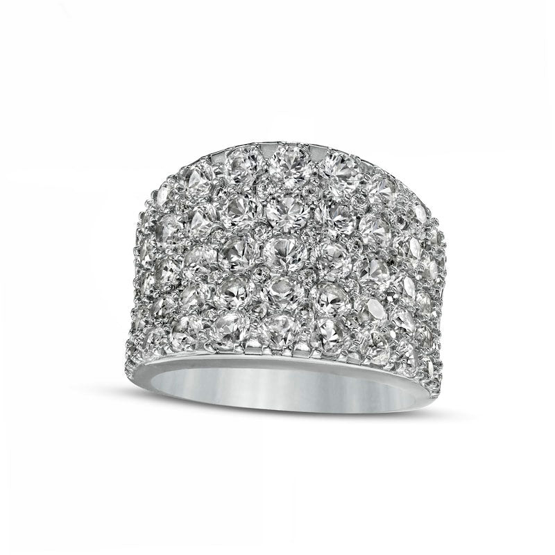 Image of ID 1 White Lab-Created Sapphire Graduated Multi-Row Concave Dome Ring in Sterling Silver