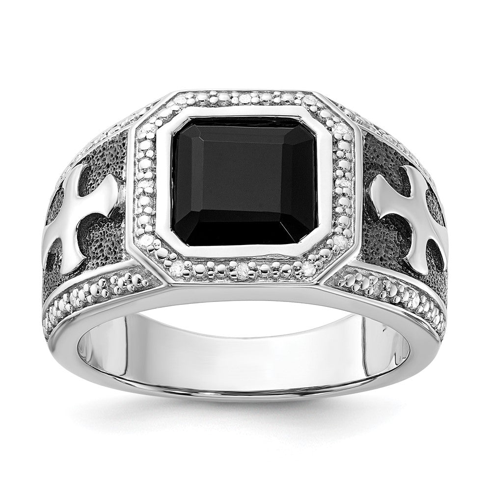 Image of ID 1 White Night Sterling Silver Black Rhodium-plated Diamond and Onyx Cross Men's Ring