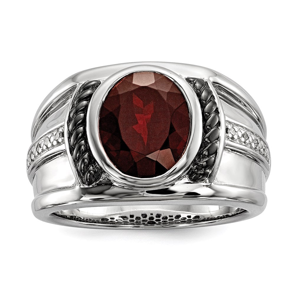 Image of ID 1 White Night Sterling Silver Black Rhodium-plated Garnet and Diamond Oval Men's Ring