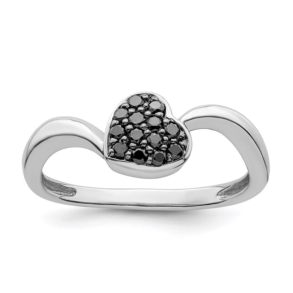 Image of ID 1 White Night Sterling Silver Rhodium-plated Black Diamond Heart Ring