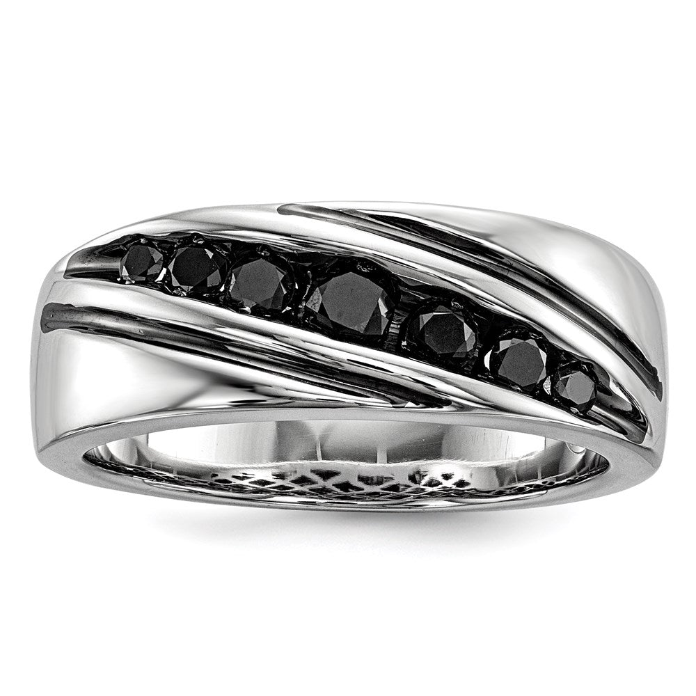 Image of ID 1 White Night Sterling Silver Rhodium-plated Black Diamond Men's Band Ring
