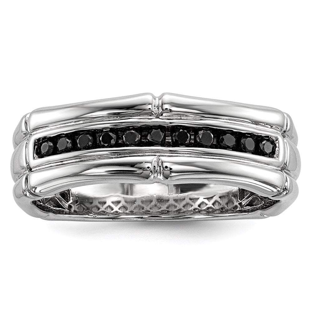 Image of ID 1 White Night Sterling Silver Rhodium-plated Black Diamond Men's Ring