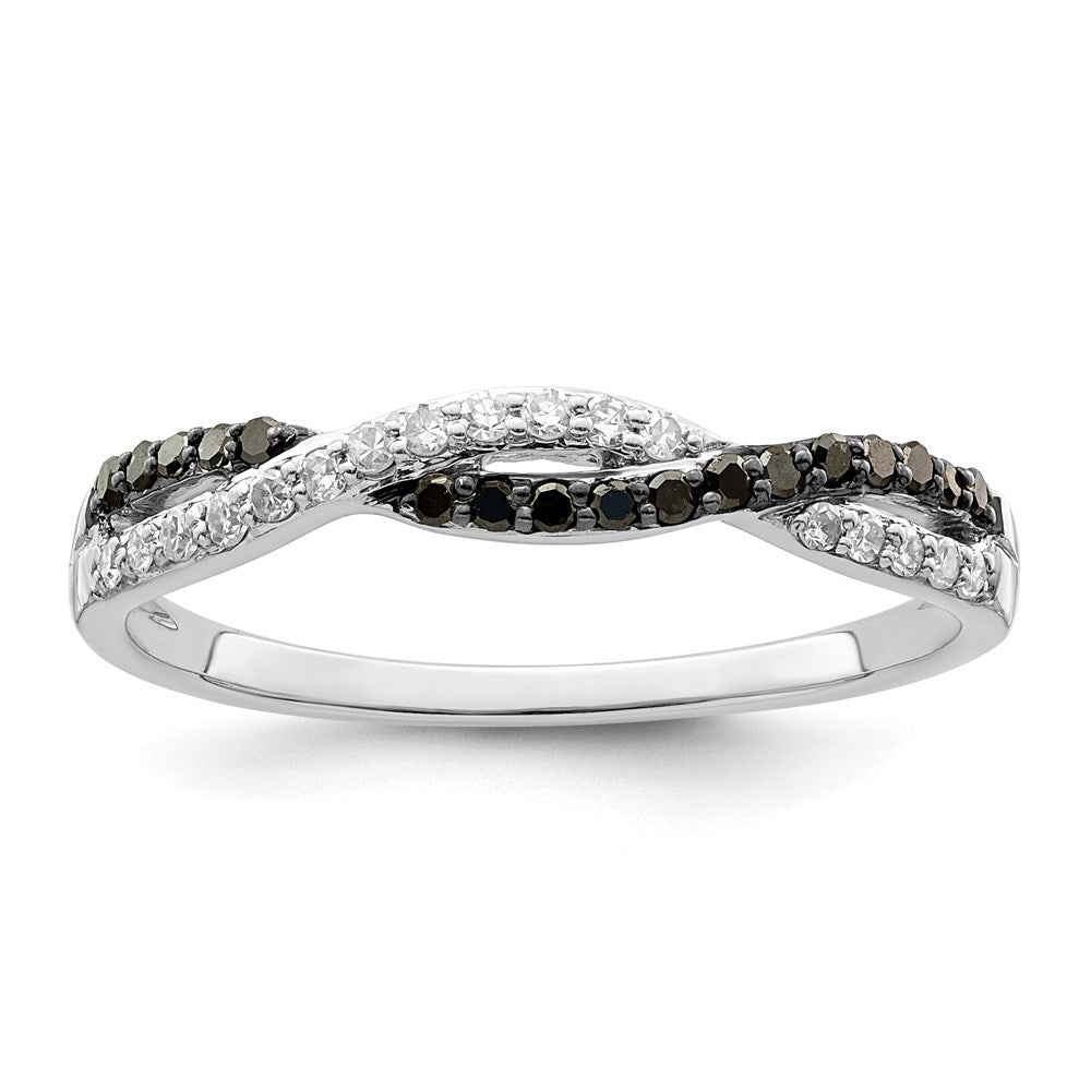 Image of ID 1 White Night Sterling Silver Rhodium-plated Black and White Criss Cross Diamond Ring