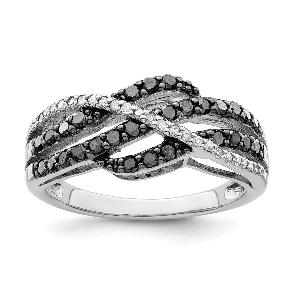 Image of ID 1 White Night Sterling Silver Rhodium-plated Black and White Diamond Criss Cross Ring