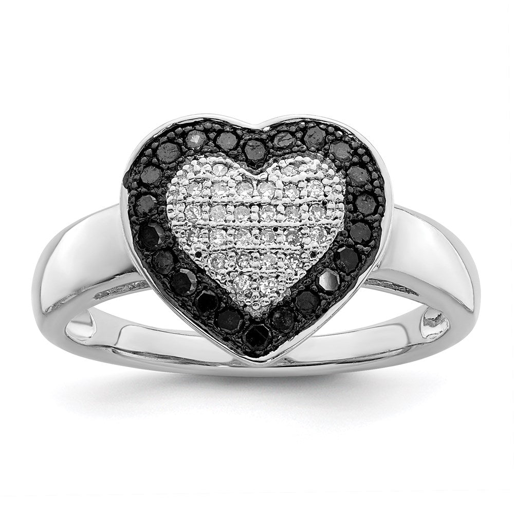 Image of ID 1 White Night Sterling Silver Rhodium-plated Black and White Diamond Heart Ring