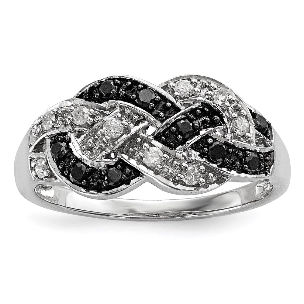 Image of ID 1 White Night Sterling Silver Rhodium-plated Black and White Diamond Intertwined Ring