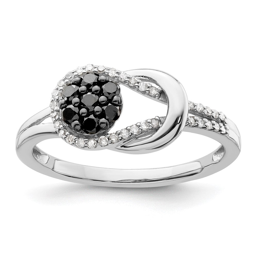 Image of ID 1 White Night Sterling Silver Rhodium-plated Black and White Diamond Love Knot Ring