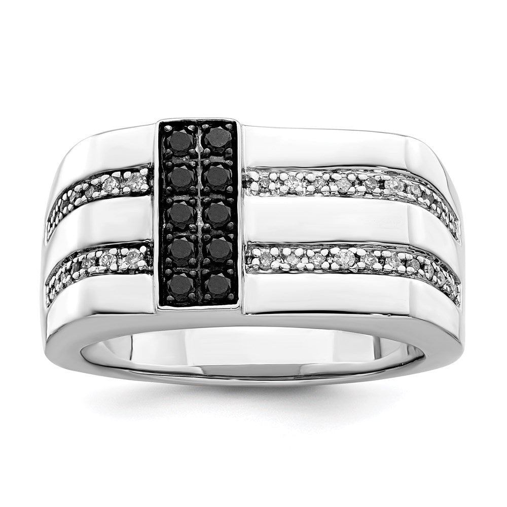Image of ID 1 White Night Sterling Silver Rhodium-plated Black and White Diamond Men's Ring