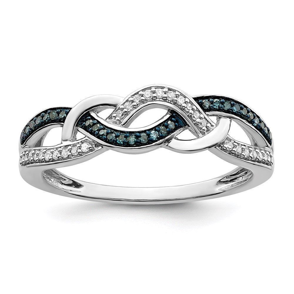 Image of ID 1 White Night Sterling Silver Rhodium-plated Blue and White Diamond Criss Cross Ring