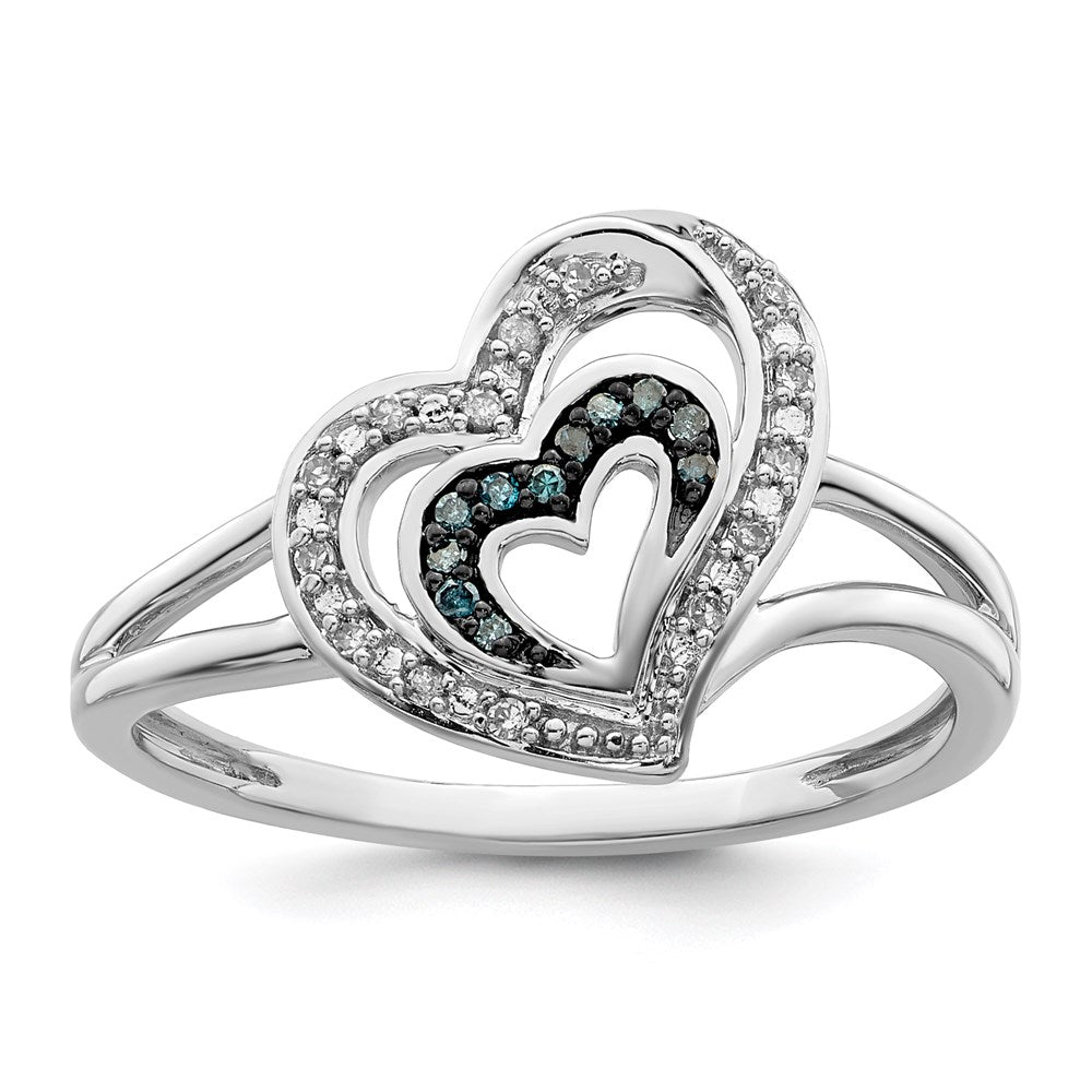 Image of ID 1 White Night Sterling Silver Rhodium-plated Blue and White Diamond Heart Ring