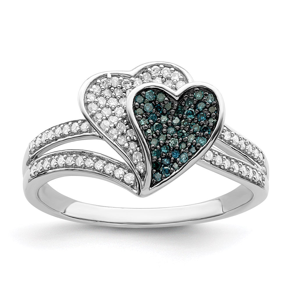 Image of ID 1 White Night Sterling Silver Rhodium-plated Blue and White Diamond Hearts Ring