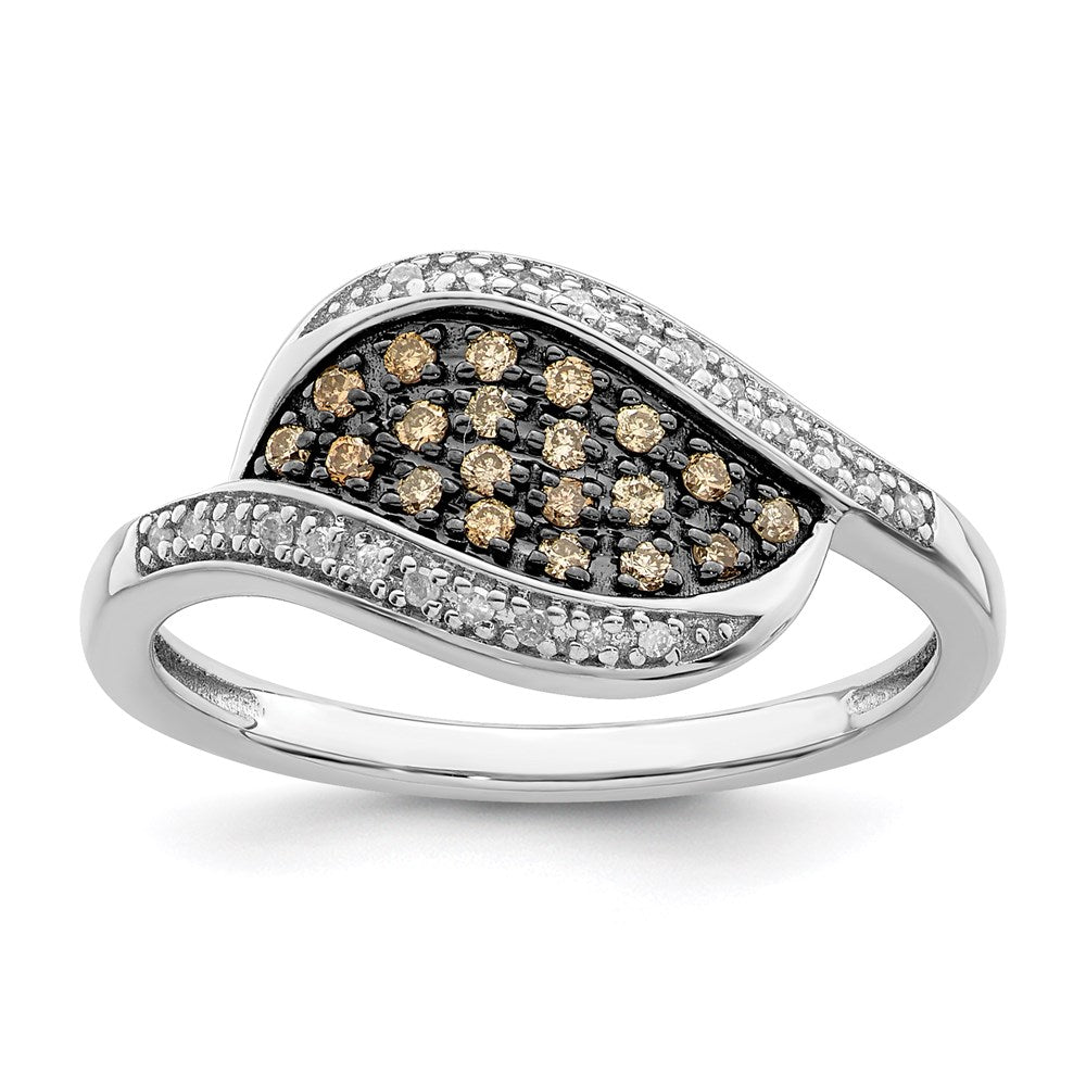 Image of ID 1 White Night Sterling Silver Rhodium-plated Champagne and White Diamond Fancy Marquise Ring