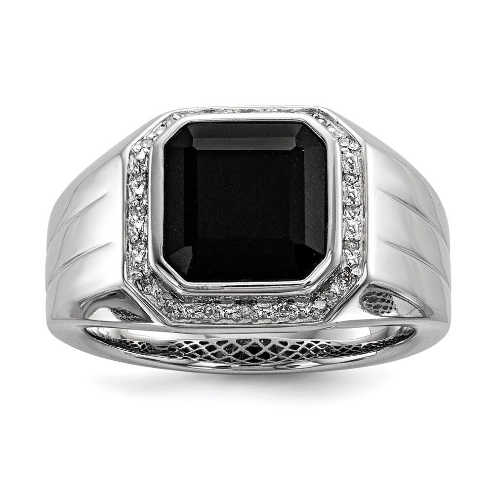 Image of ID 1 White Night Sterling Silver Rhodium-plated Diamond and Black Onyx Square Men's Ring
