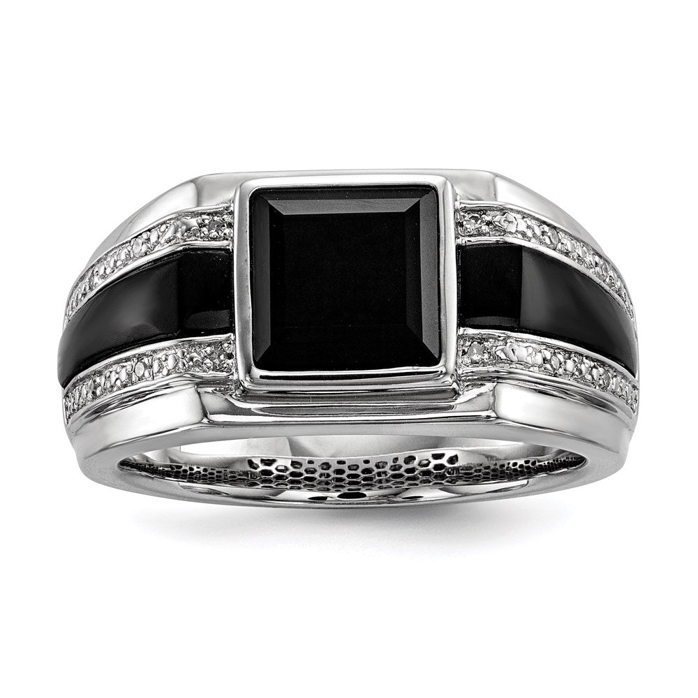 Image of ID 1 White Night Sterling Silver Rhodium-plated Diamond and Onyx Men's Ring