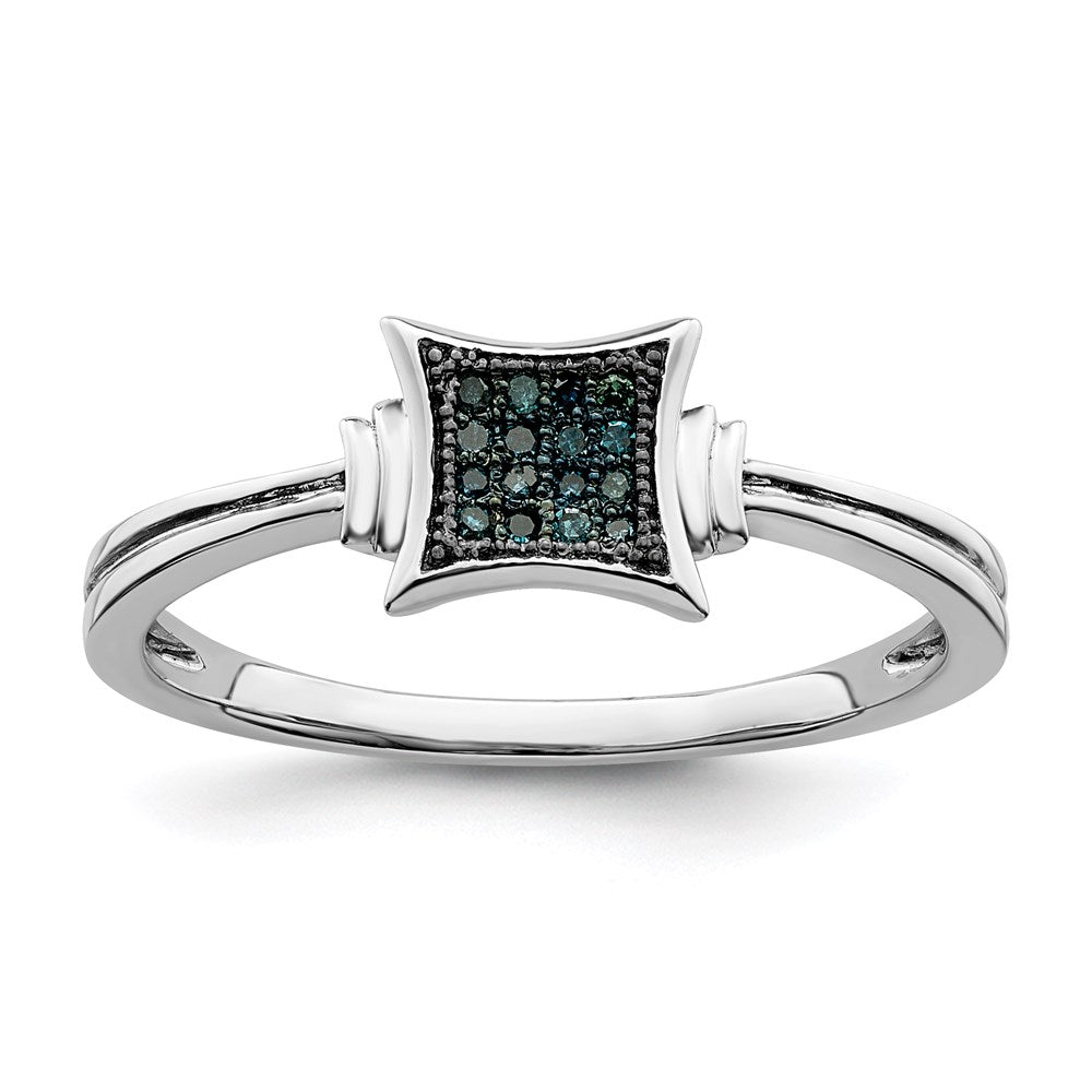 Image of ID 1 White Night Sterling Silver Rhodium-plated White Blue Diamonds Square Ring
