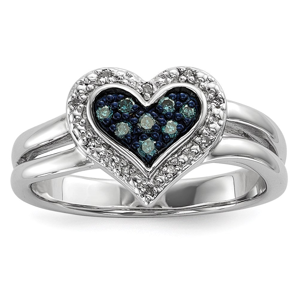 Image of ID 1 White Night Sterling Silver Rhodium-plated White and Blue Diamond Heart Ring