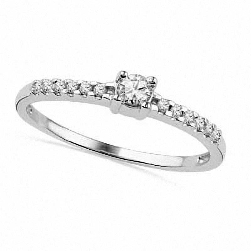 Image of ID 1 White Sapphire and Natural Diamond Accent Promise Ring in Sterling Silver