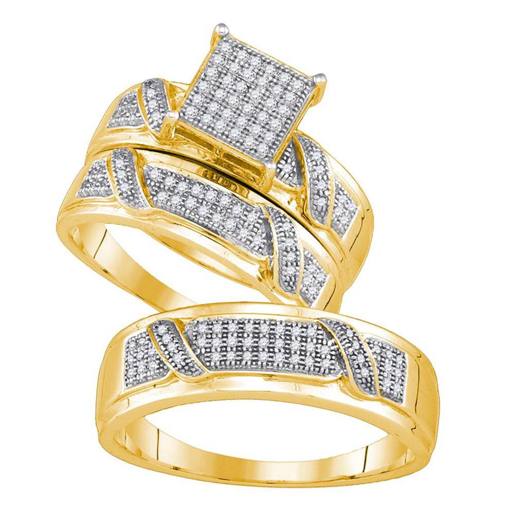 Image of ID 1 Yellow-tone Sterling Silver Diamond Square Matching Wedding Ring Set 1/3 Cttw
