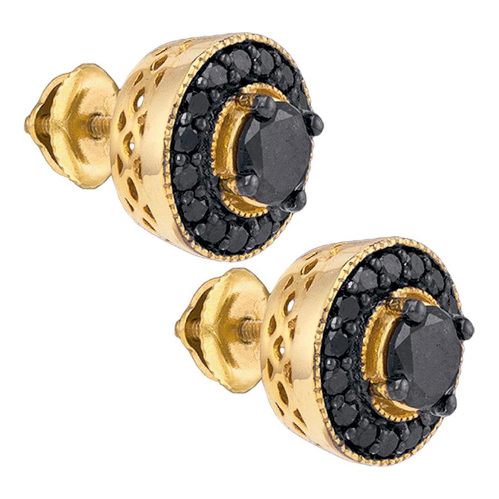 Image of ID 1 Yellow-tone Sterling Silver Round Black Diamond Stud Earrings 2 Cttw