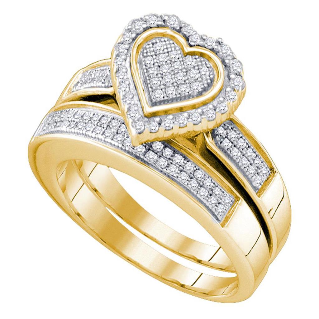 Image of ID 1 Yellow-tone Sterling Silver Round Diamond Heart Bridal Wedding Ring Set 3/8 Cttw
